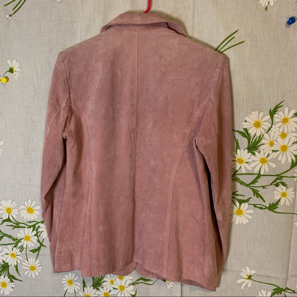Vintage 90s RELATIVITY dusty light pink leather fitted blazer style jacket - Picture 6 of 7